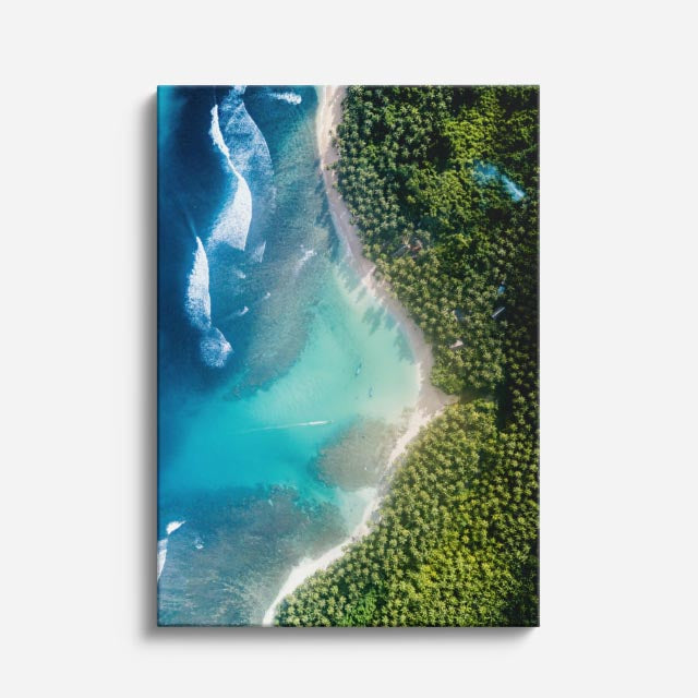 cuadro canvas mar y playa costa turquesa vista aérea selva vertical