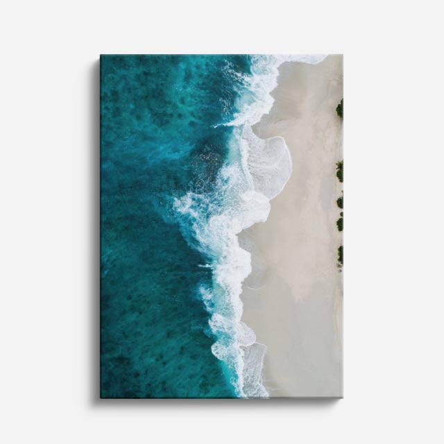 cuadro canvas mar y playa olas turquesa arena blanca aérea vertical