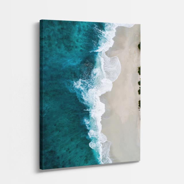 cuadro canvas mar y playa olas turquesa arena blanca aérea vertical