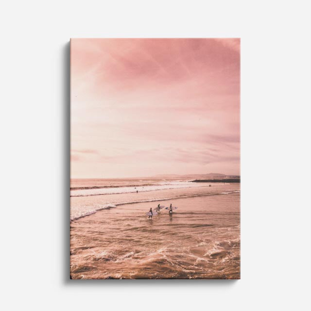 cuadro canvas mar y playa playa rosa familia atardecer vertical