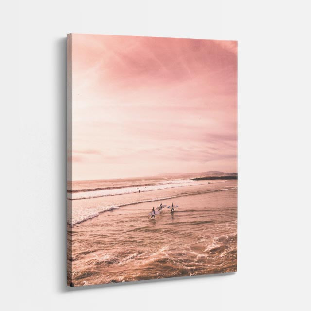 cuadro canvas mar y playa playa rosa familia atardecer vertical