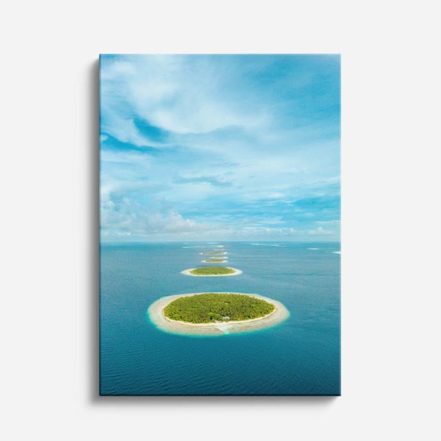 cuadro canvas mar y playa isla solitaria turquesa aérea vertical