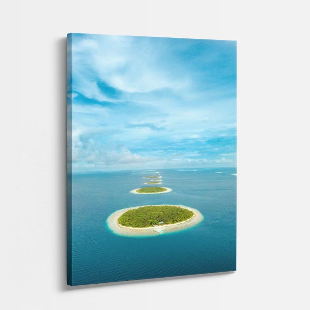 cuadro canvas mar y playa isla solitaria turquesa aérea vertical