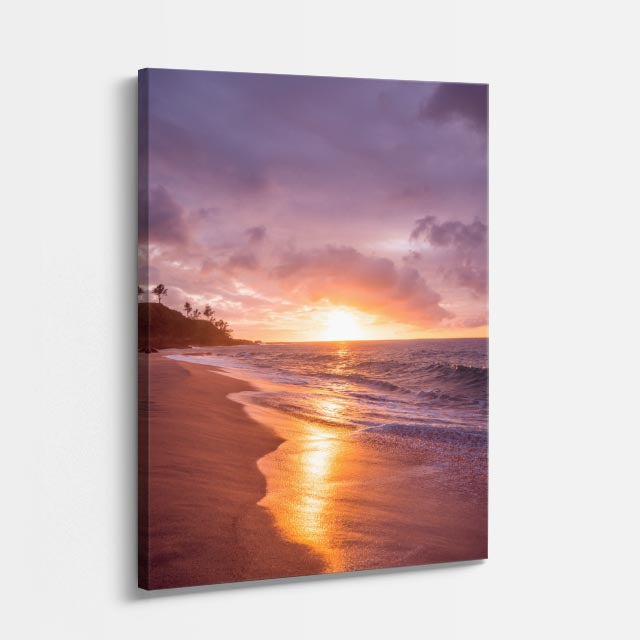cuadro canvas mar y playa playa palmera atardecer naranja vertical