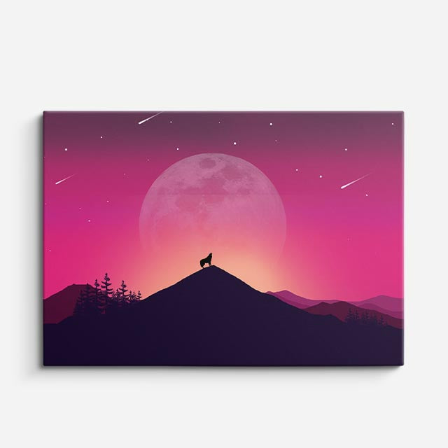 cuadro canvas paisajes digitales montaña rosa luna ciervo silueta horizontal