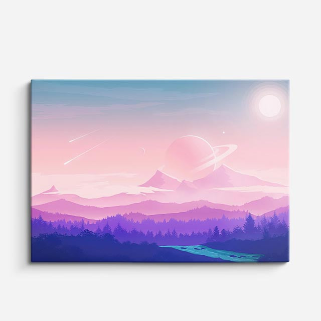 cuadro canvas paisajes digitales montañas rosas niebla suave horizontal