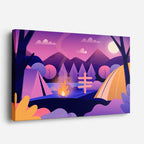 cuadro canvas paisajes digitales campamento nocturno carpa hoguera horizontal