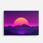 cuadro canvas paisajes digitales montañas moradas sol neon horizontal