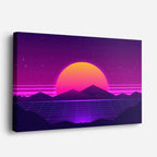 cuadro canvas paisajes digitales montañas moradas sol neon horizontal