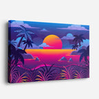 cuadro canvas paisajes digitales playa tropical atardecer neon horizontal
