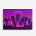 cuadro canvas paisajes digitales ciudad neon morada noche horizontal