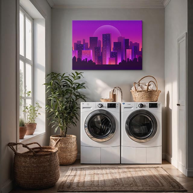 cuadro canvas paisajes digitales ciudad neon morada noche horizontal