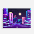 cuadro canvas paisajes digitales ciudad neon morada carretera horizontal