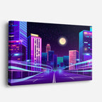 cuadro canvas paisajes digitales ciudad neon morada carretera horizontal