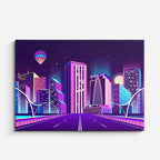 cuadro canvas paisajes digitales ciudad neon puente globo horizontal