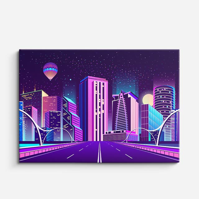 cuadro canvas paisajes digitales ciudad neon puente globo horizontal