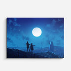 cuadro canvas paisajes digitales pareja luna llena montaña azul horizontal