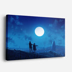 cuadro canvas paisajes digitales pareja luna llena montaña azul horizontal