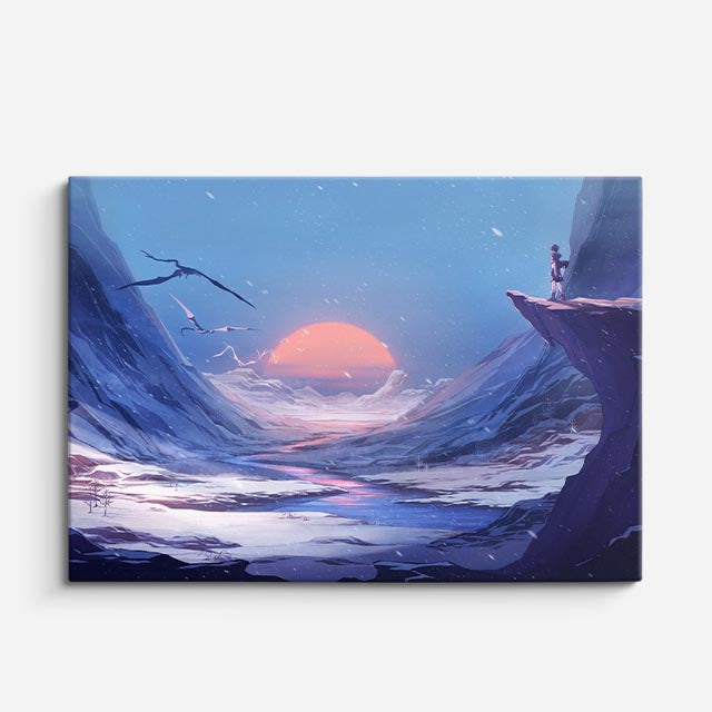 cuadro canvas paisajes digitales acantilado atardecer sol naranja horizontal