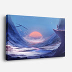 cuadro canvas paisajes digitales acantilado atardecer sol naranja horizontal