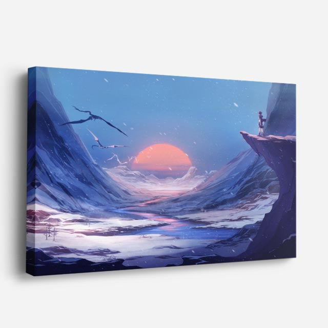 cuadro canvas paisajes digitales acantilado atardecer sol naranja horizontal