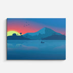 cuadro canvas paisajes digitales montañas teal lago atardecer horizontal