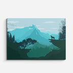 cuadro canvas paisajes digitales montañas teal lobo silueta horizontal