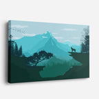 cuadro canvas paisajes digitales montañas teal lobo silueta horizontal