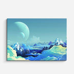 cuadro canvas paisajes digitales montañas azules planeta luna horizontal