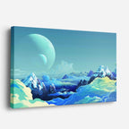 cuadro canvas paisajes digitales montañas azules planeta luna horizontal