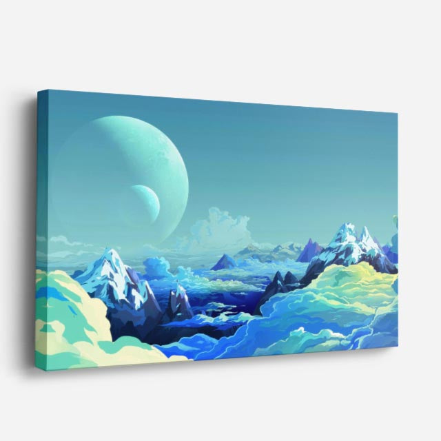 cuadro canvas paisajes digitales montañas azules planeta luna horizontal