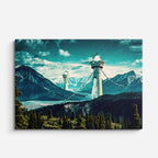cuadro canvas paisajes digitales montañas teal vista puente horizontal