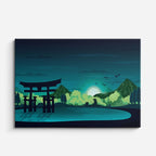 cuadro canvas paisajes digitales torii japonés lago verde horizontal