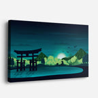 cuadro canvas paisajes digitales torii japonés lago verde horizontal