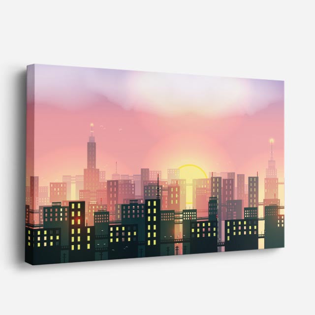 cuadro canvas paisajes digitales ciudad naranja sol grande horizontal