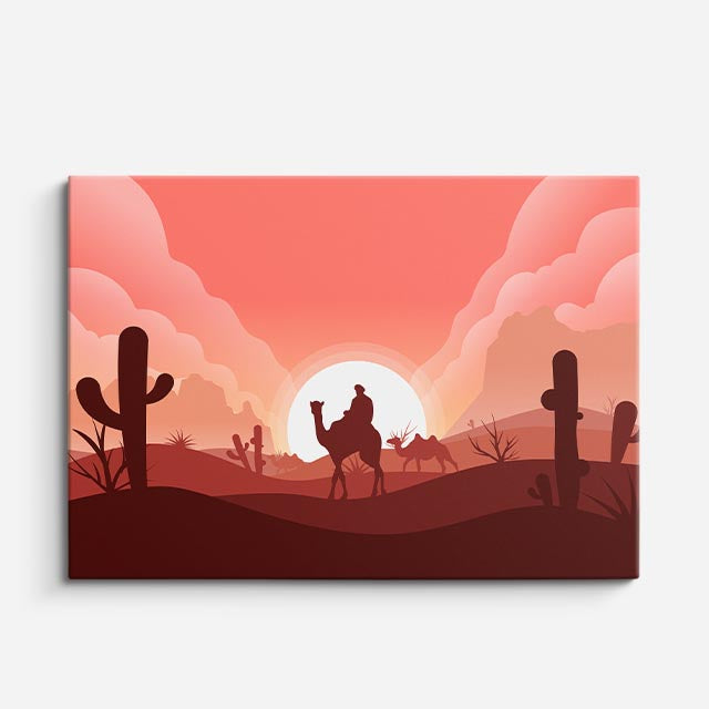 cuadro canvas paisajes digitales desierto camello sol cactus horizontal