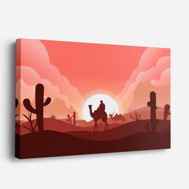 cuadro canvas paisajes digitales desierto camello sol cactus horizontal