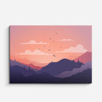 cuadro canvas paisajes digitales montañas rosas pájaros atardecer horizontal