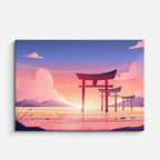 cuadro canvas paisajes digitales torii japonés rosa atardecer horizontal