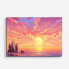 cuadro canvas paisajes digitales montañas rosas lago atardecer horizontal