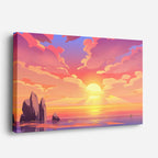 cuadro canvas paisajes digitales montañas rosas lago atardecer horizontal