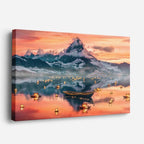cuadro canvas paisajes digitales montaña nevada lago naranja horizontal