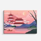 cuadro canvas paisajes digitales pagoda japonesa cerezo rosa horizontal