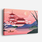 cuadro canvas paisajes digitales pagoda japonesa cerezo rosa horizontal