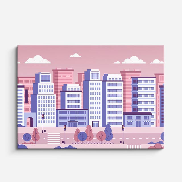 cuadro canvas paisajes digitales ciudad rosa pastel moderna horizontal