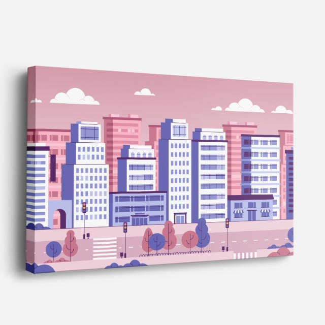 cuadro canvas paisajes digitales ciudad rosa pastel moderna horizontal
