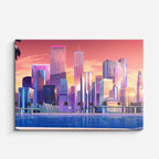 cuadro canvas paisajes digitales ciudad morada lago reflejos horizontal