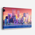 cuadro canvas paisajes digitales ciudad morada lago reflejos horizontal
