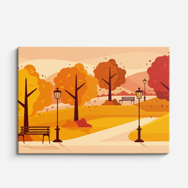 cuadro canvas paisajes digitales parque otoñal árboles naranja horizontal