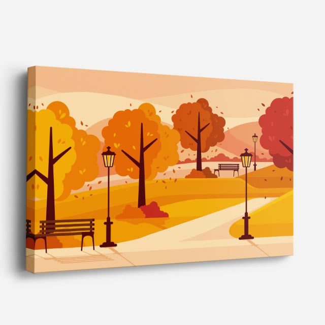 cuadro canvas paisajes digitales parque otoñal árboles naranja horizontal